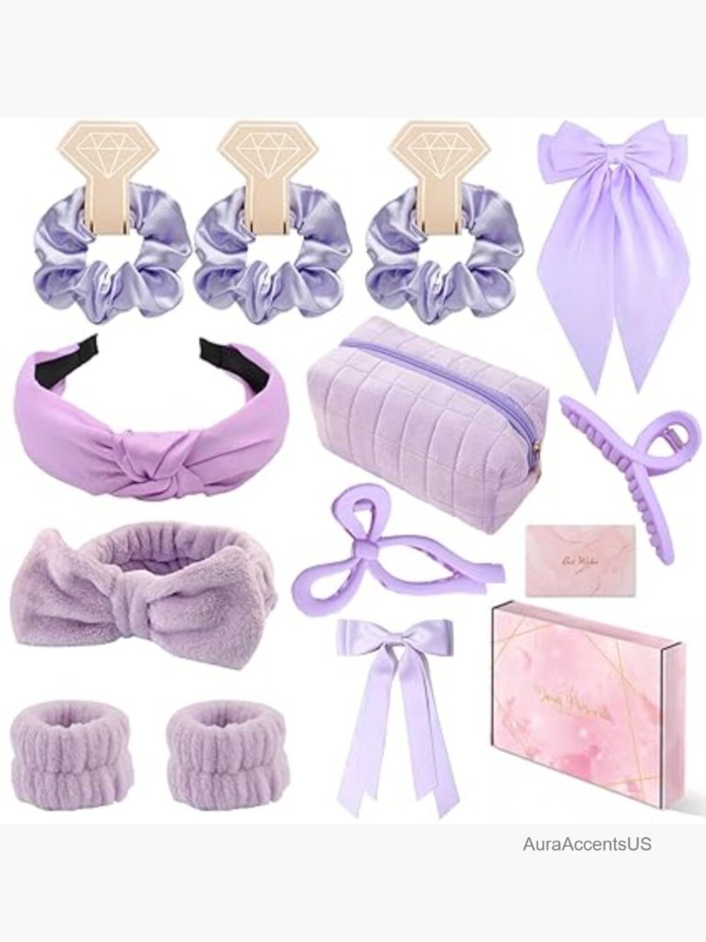 Spa Headband & Wristband Set with Hair Clips and Scrunchie Bundle